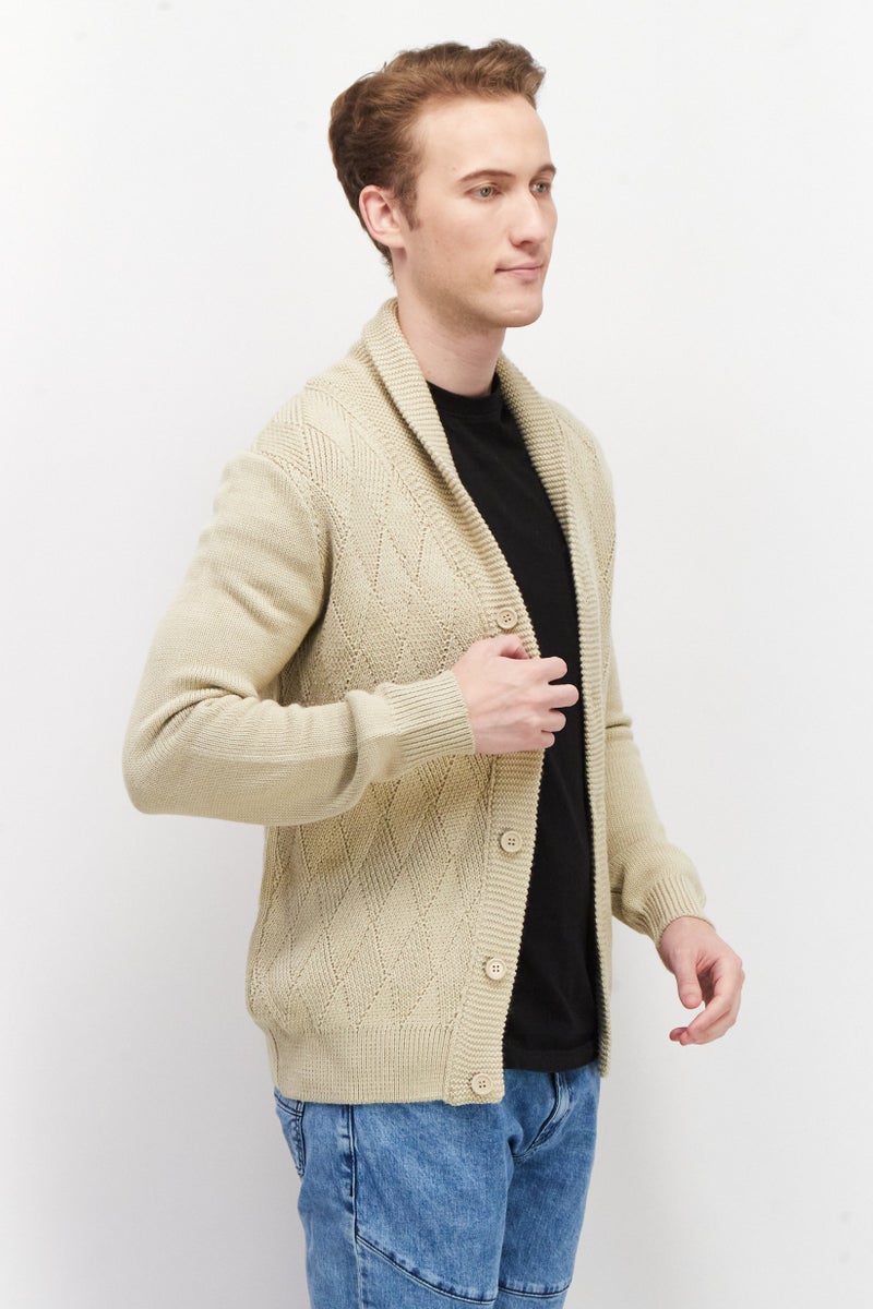 Celio Men V Neck Long Sleeve Knitted Cardigans, Beige  - Image 2