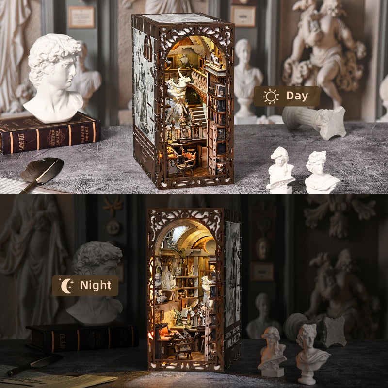 CCCDF DIY Book Nook Kit, 3D Wooden Puzzle for Adults, Teens, DIY Miniature Dollhouse Booknook Kit Bookend Bookshelf Insert Decor with LED Light (Bernini's Sculpture Workshop) - Image 5