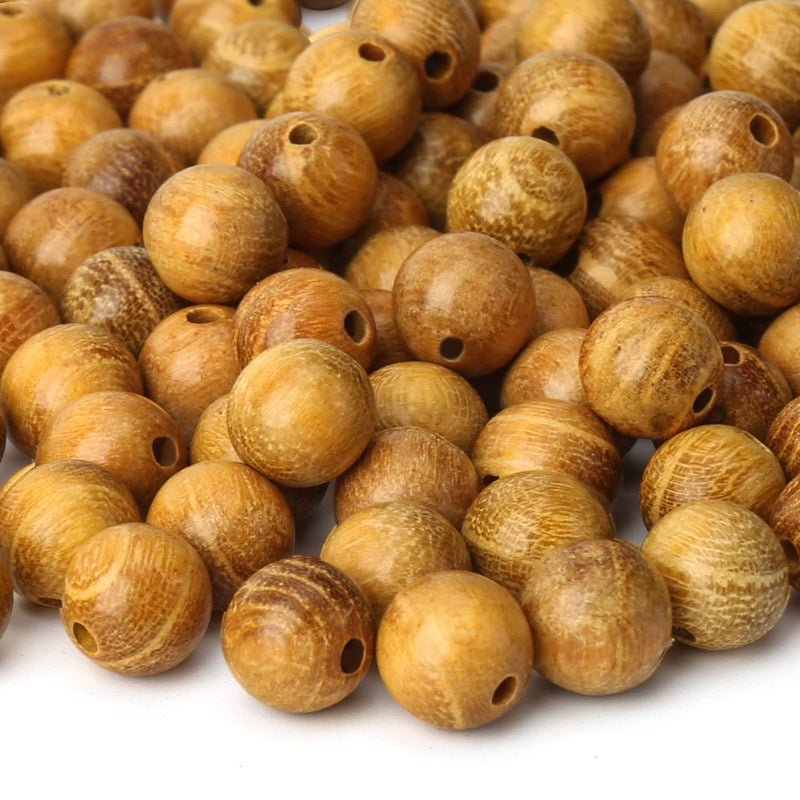 Prometis 200pcs 8mm Natural Sandalwood Round Beads Gorgeous Craft Handmade Polished Spacer Mala Pray Beads with Elastic Cord for Bracelets DIY Rosary Tasbih Jewelry Making