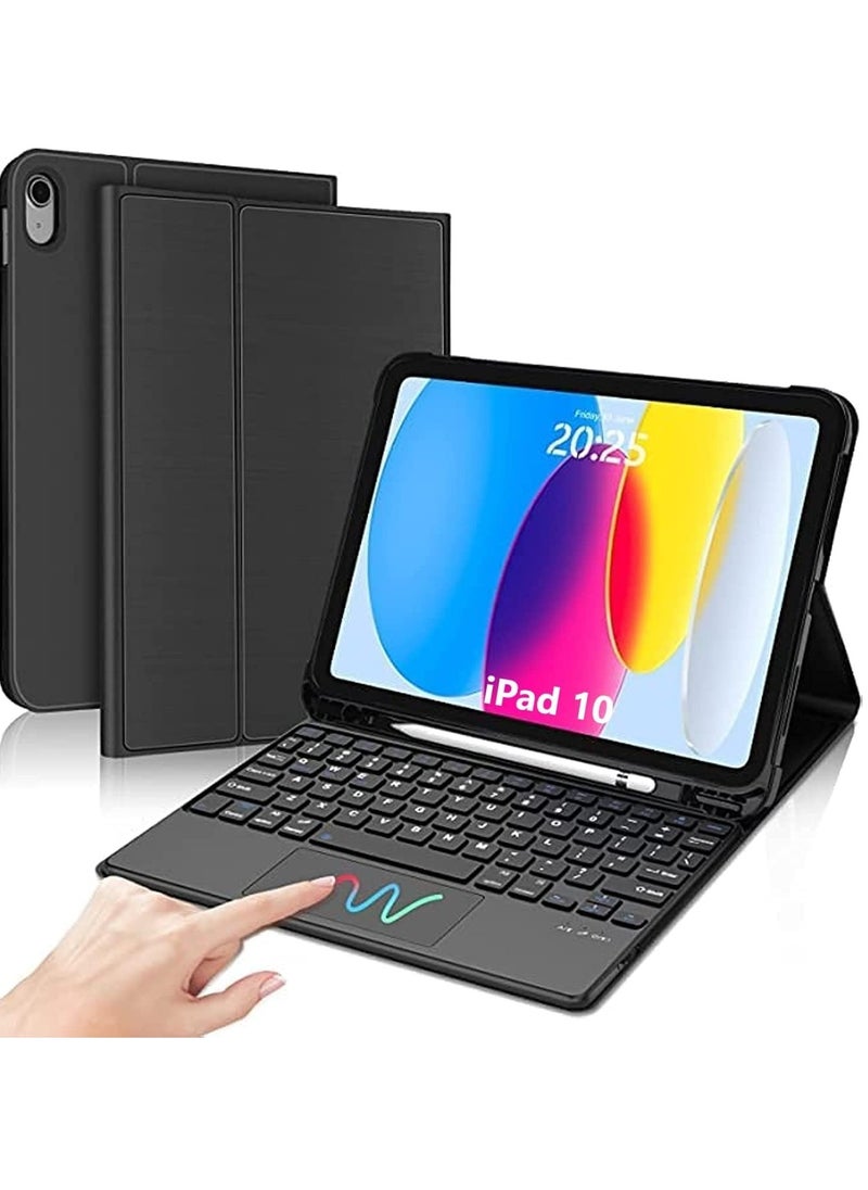 MIGOFAST Keyboard Case with Touch Pad For iPad 10th Generation Keyboard for iPad 10th Gen 10.9 Inch Smart Trackpad Detachable Wireless with Pencil Holder Flip Stand Eng+Arb  Black  - Image 1