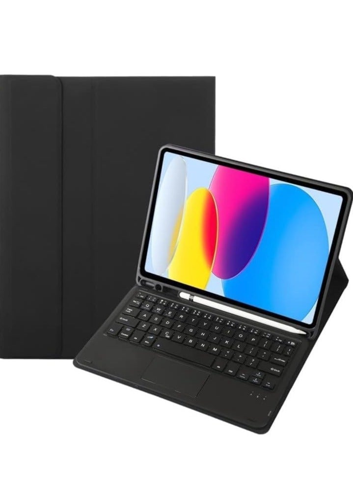 Keyboard Case with Touch Pad For iPad 10th Generation Keyboard for iPad 10th Gen 10.9 Inch Smart Trackpad Detachable Wireless with Pencil Holder Flip Stand Eng+Arb  Black