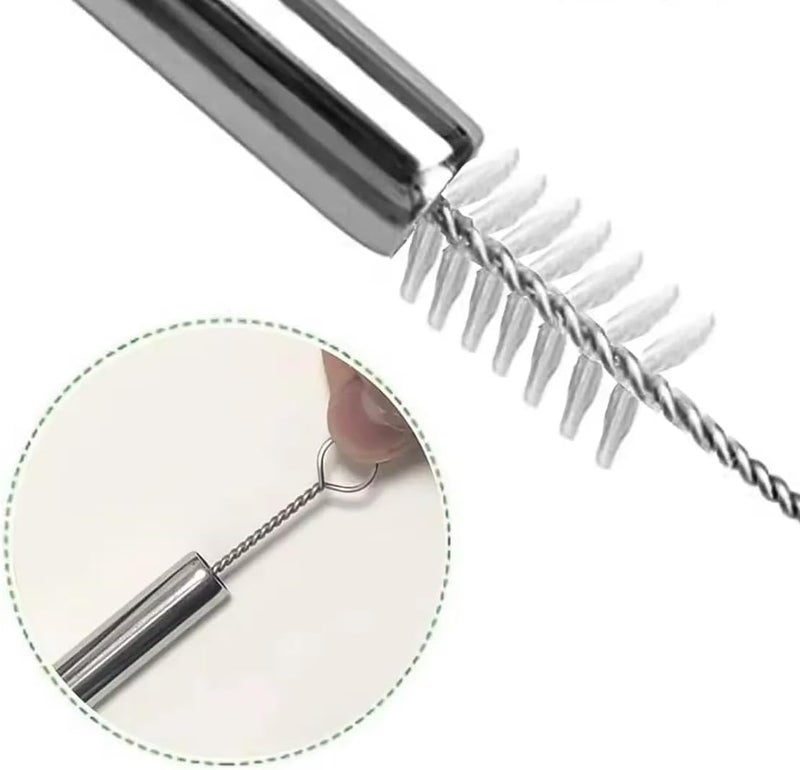 4 Stainless Steel Straws - with Cleaning Brush - for Cocktails, Drinks, Juices - Reusable - Silver - Image 2