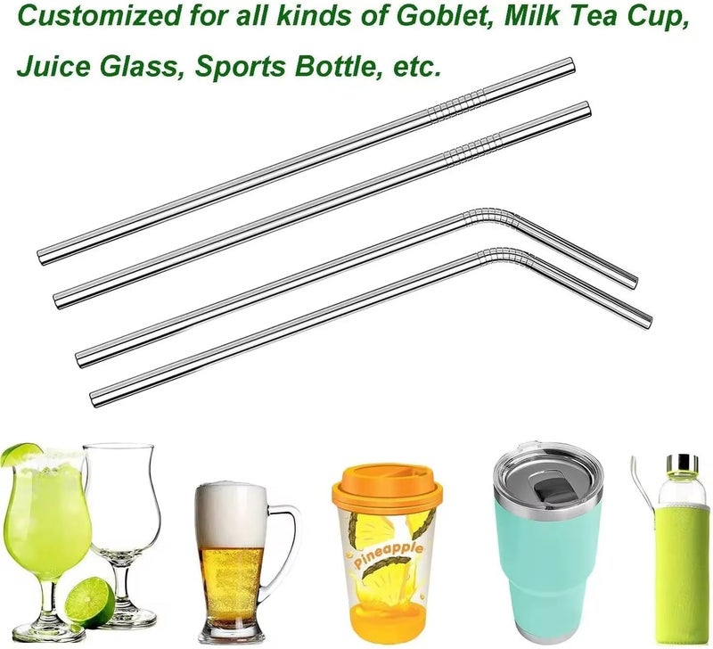 4 Stainless Steel Straws - with Cleaning Brush - for Cocktails, Drinks, Juices - Reusable - Silver - Image 3