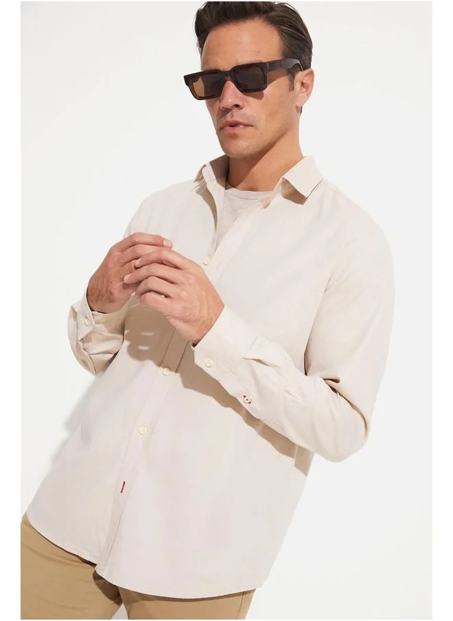 JUNE June Men Cotton Oxford Shirt Beige