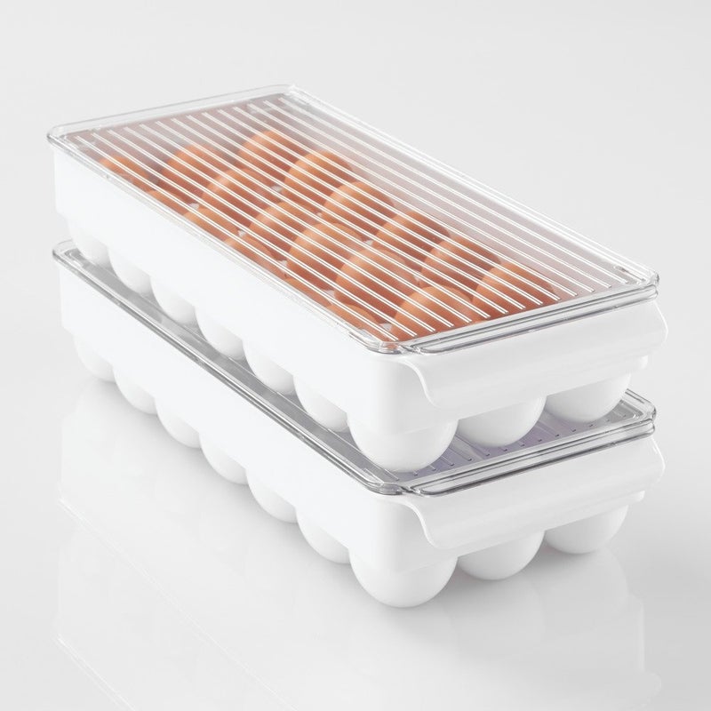 InterDesign iDesign Fridge Binz BPA-Free Plastic Stackable Egg Holder - 14.5" x 6.25" x 3", Clear/White - Image 5