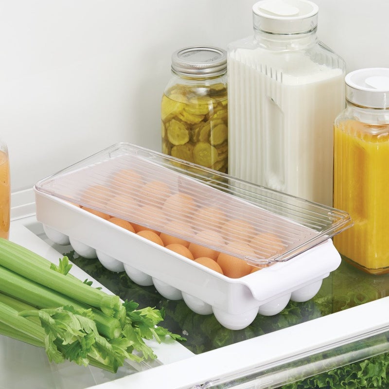 InterDesign iDesign Fridge Binz BPA-Free Plastic Stackable Egg Holder - 14.5" x 6.25" x 3", Clear/White - Image 2