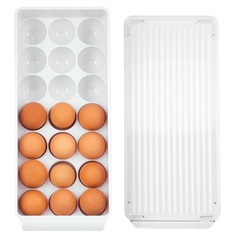 InterDesign iDesign Fridge Binz BPA-Free Plastic Stackable Egg Holder - 14.5" x 6.25" x 3", Clear/White - Image 4