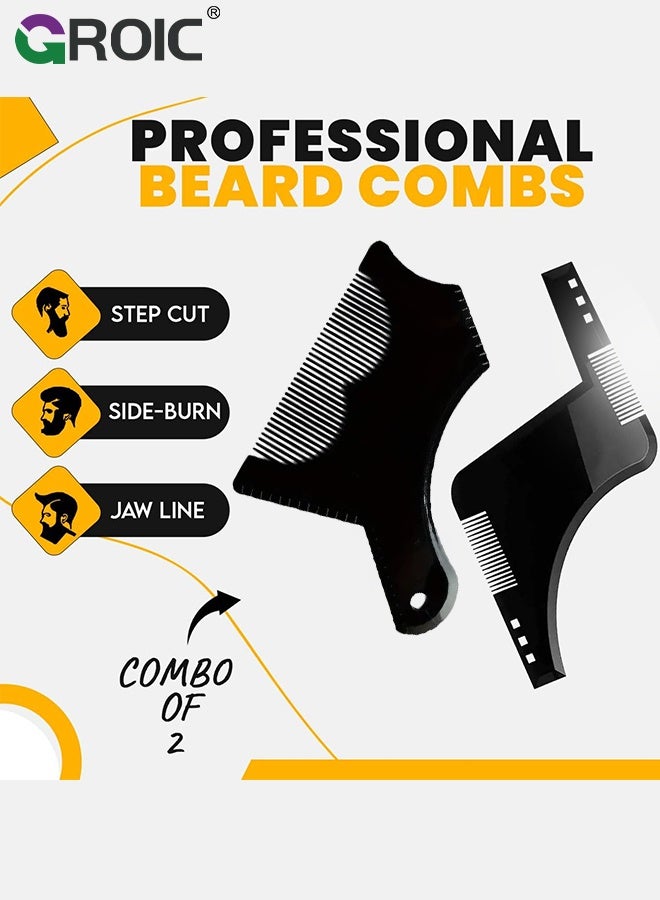 جرويك قالب تشكيل اللحية ومشط 2 في 1 - أداة تصفيف مع مشط مدمج، مثالية للتحديد وتحديد الحواف، للاستخدام مع ماكينة تشذيب اللحية - أسود - Image 2