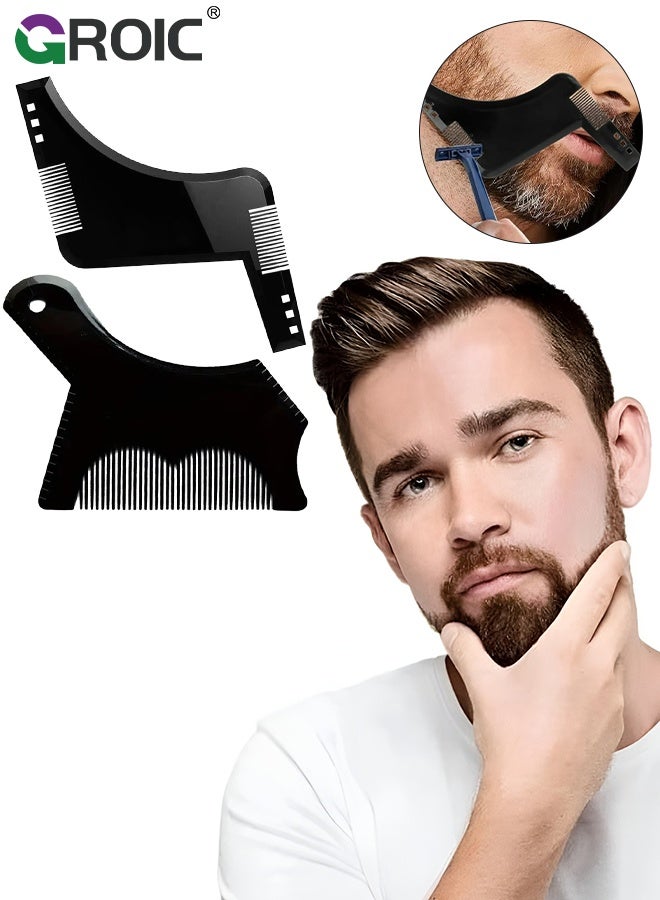جرويك قالب تشكيل اللحية ومشط 2 في 1 - أداة تصفيف مع مشط مدمج، مثالية للتحديد وتحديد الحواف، للاستخدام مع ماكينة تشذيب اللحية - أسود - Image 1