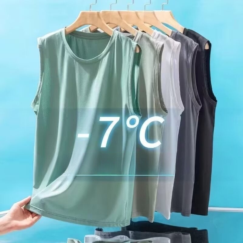 Mens Ice Silk Tank Top Summer Loose Gym Sleeveless T-shirt dark gray