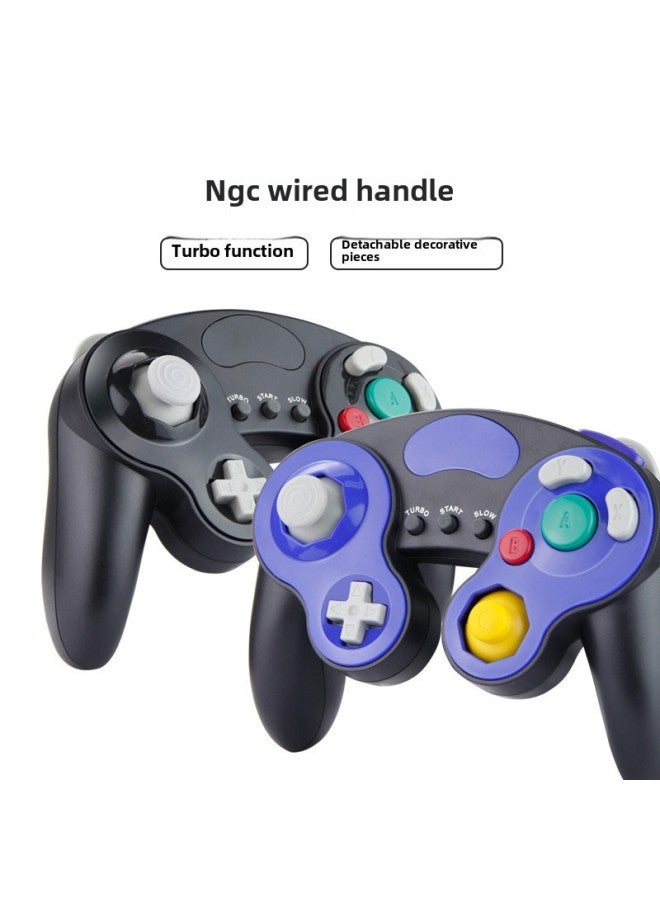Wii/NGC Wired Handle GameCube Handle Continuous Vibration Ngc3 Point Game Handle With Decorative Piece-Product Color:White With Blue Decorative Sheet  - Image 2