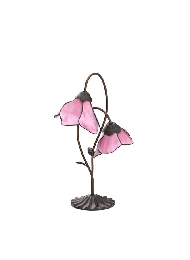 Bieye L10811 Flower Tiffany Style Stained Glass Table Lamp with 8-inch Wide Bent Glass Lampshade Lily Pad Base (2-Light, Pink) - Image 4