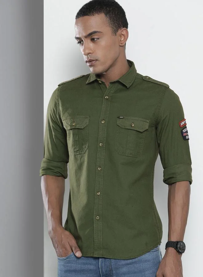 The Indian Garage Co Green Men Green Slim Fit Solid Shirt for Men | Best Price UAE