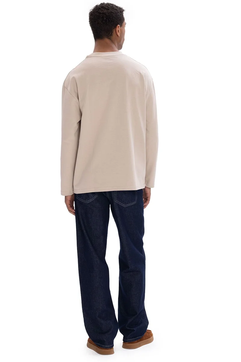 Giesto Beige Natural GIESTO Men's Cotton Crew Neck Long Sleeve T-Shirt for Men | Best Price UAE