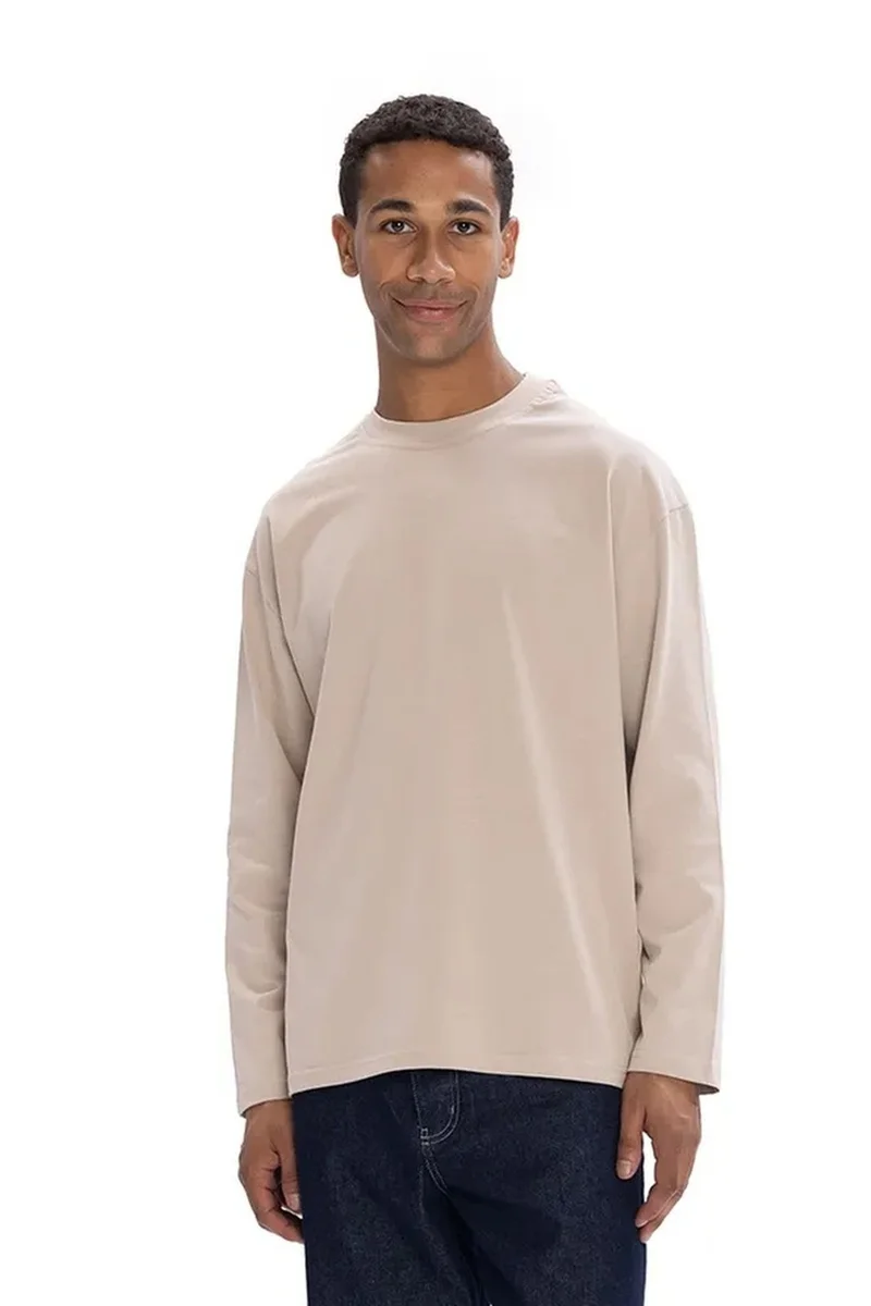 Giesto Beige Natural GIESTO Men's Cotton Crew Neck Long Sleeve T-Shirt for Men | Best Price UAE