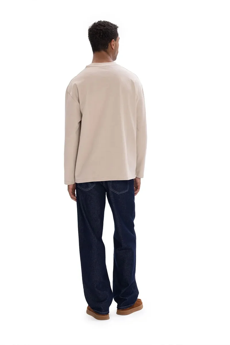 Giesto Beige Natural GIESTO Men's Cotton Crew Neck Long Sleeve T-Shirt for Men | Best Price UAE