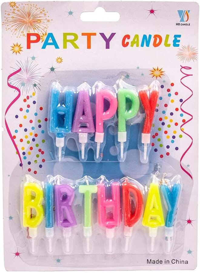 Generic Small birthday candle with holder and happy birthday letters design set of 13 pieces for birthday party - multi color 