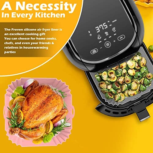 FROVEN 8 Inch Square Silicone Air Fryer Liners (2 Pack) Pink & Grey Reusable Non-Stick Inserts with Handles for Mess-Free Cooking & Heat Resistance – For Airfryer Ninja COSORI Instant Vortex & More - Image 4