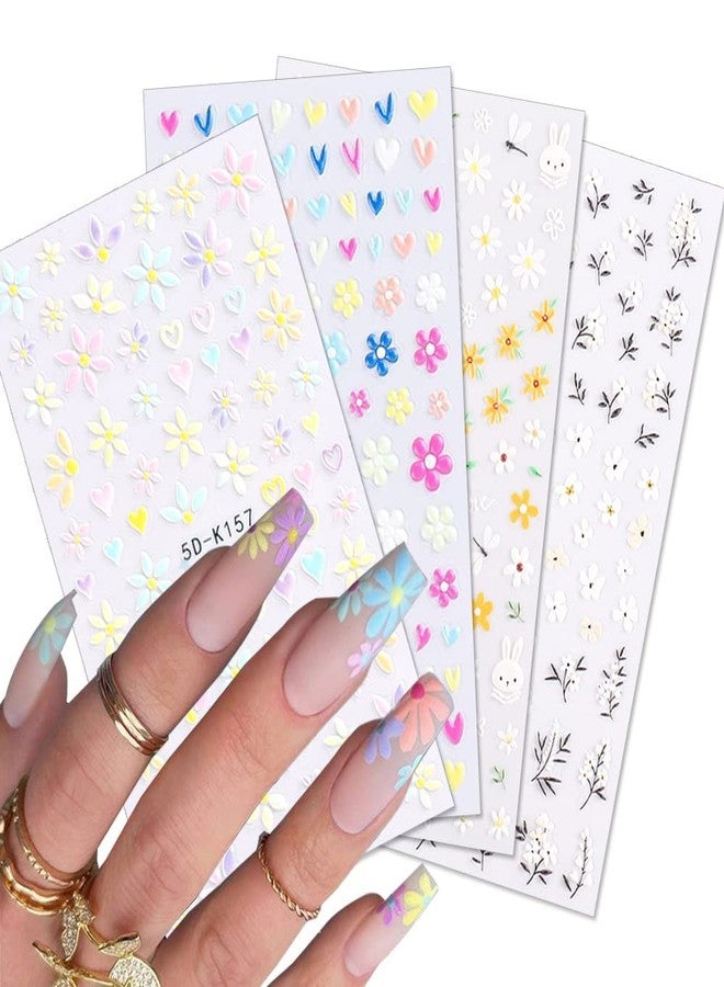 ZEYER Flower Nail Art Sticker Decals Spring Summer 5D Hollow Exquisite Nail Art Supplies White Yellow Colorful Flower Nail Stickers for Women Manicure Decoration - Image 1