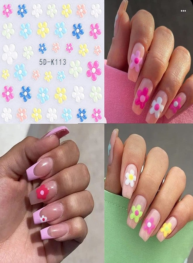 ZEYER Flower Nail Art Sticker Decals Spring Summer 5D Hollow Exquisite Nail Art Supplies White Yellow Colorful Flower Nail Stickers for Women Manicure Decoration - Image 4