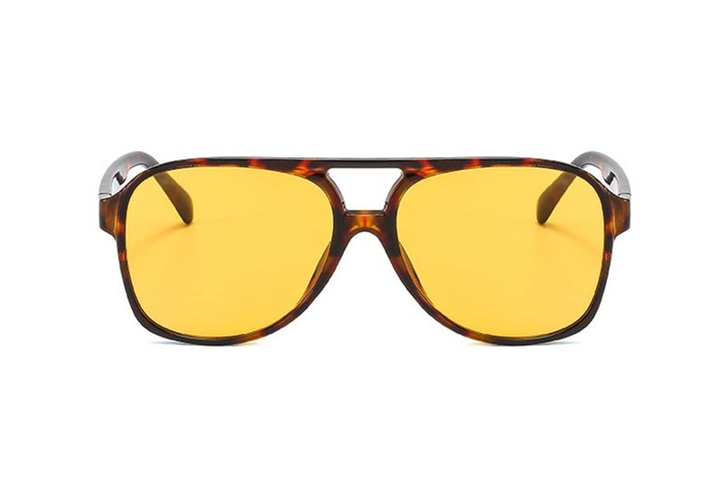 IKUVNA Vintage Aviator Sunglasses for Women Men 70s Glasses Retro Oversized Yellow Lens Shades (Leopard Yellow) - Image 2