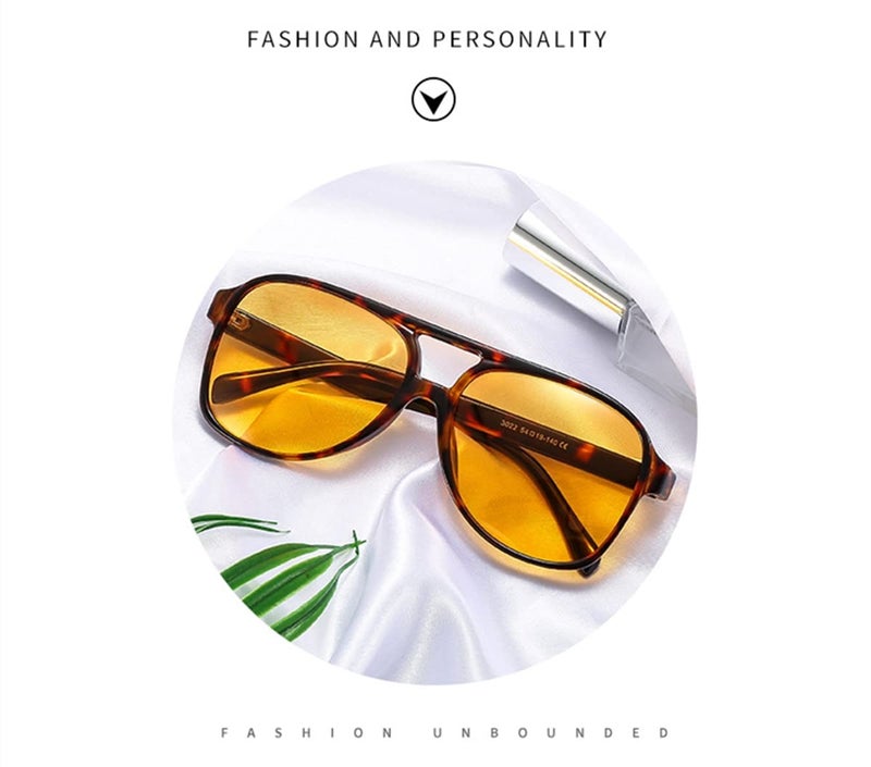 IKUVNA Vintage Aviator Sunglasses for Women Men 70s Glasses Retro Oversized Yellow Lens Shades (Leopard Yellow) - Image 5