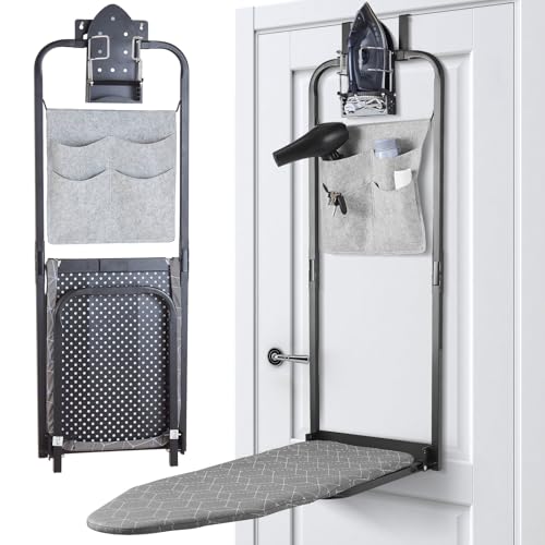 Seiritex Over the Door Ironing Board 14x42 inches with Iron Holder and Pocket Storage Bag, Hanging Iron Board for Home Laundry Room, Black - Image 1