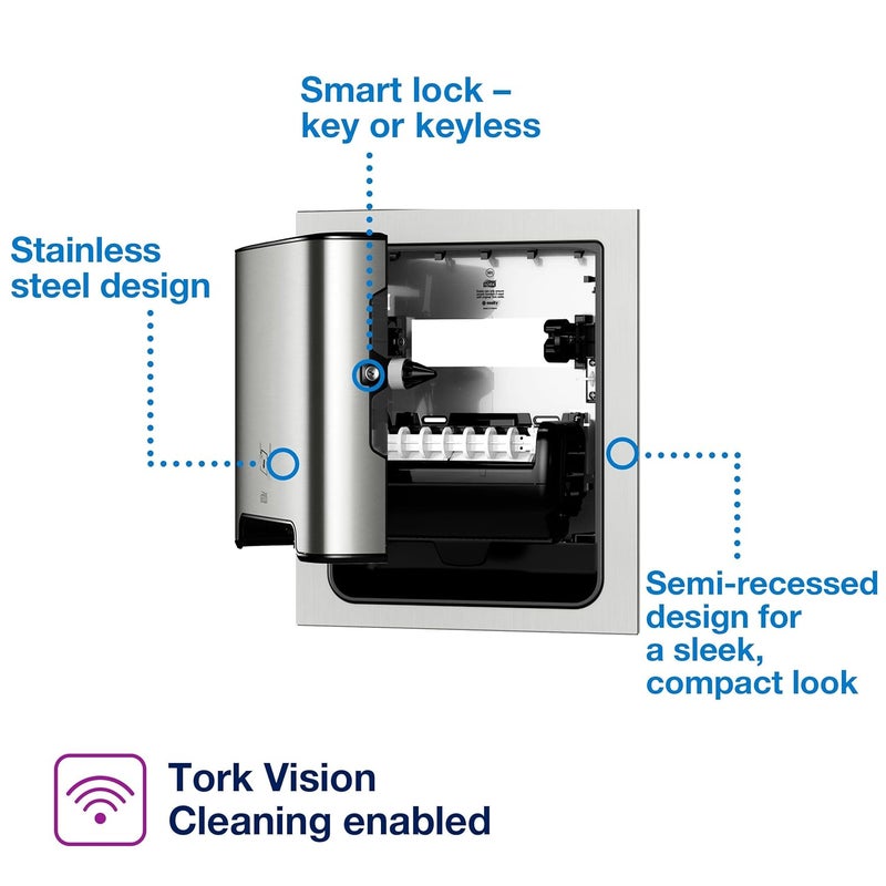 Tork Tork Matic Paper Hand Towel Roll Dispenser Stainless Steel H1 Recessed Image Range 461023  - Image 2