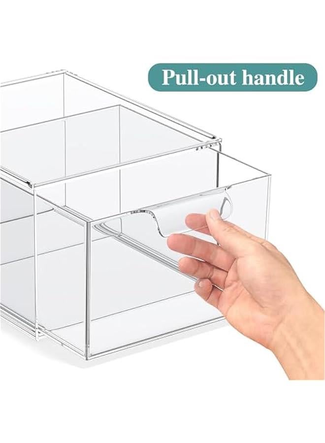 HOOKOR Stackable Makeup Organizer and Storage, Acrylic Organizers，Clear Plastic Storage Drawer with Handles for Vanity, Undersink, Kitchen Cabinets, Pantry (2Pack) - Image 2