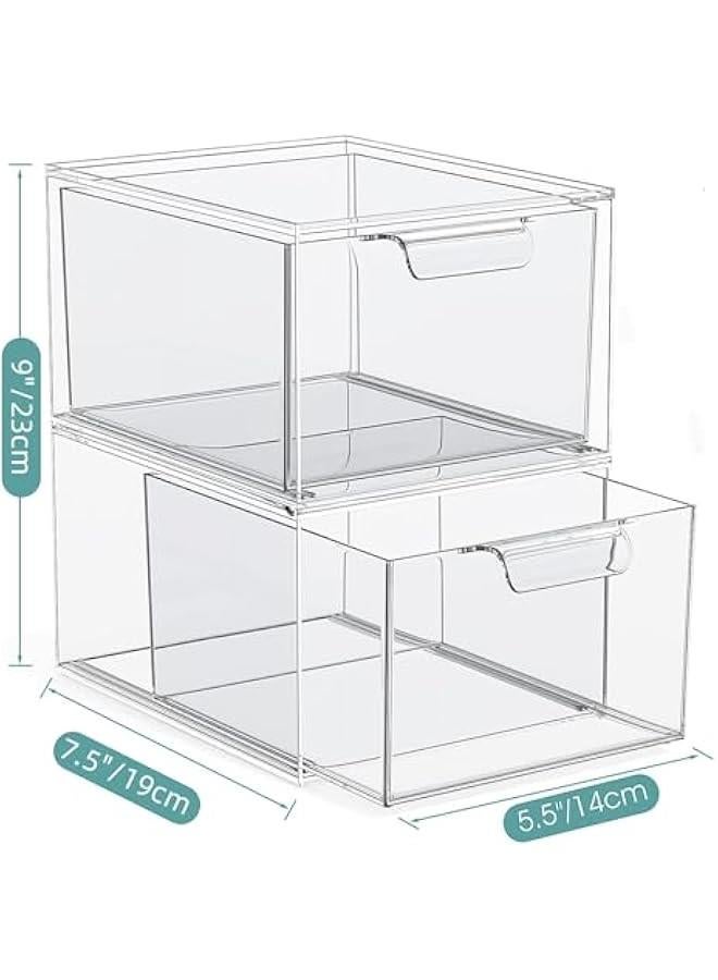 HOOKOR Stackable Makeup Organizer and Storage, Acrylic Organizers，Clear Plastic Storage Drawer with Handles for Vanity, Undersink, Kitchen Cabinets, Pantry (2Pack) - Image 3