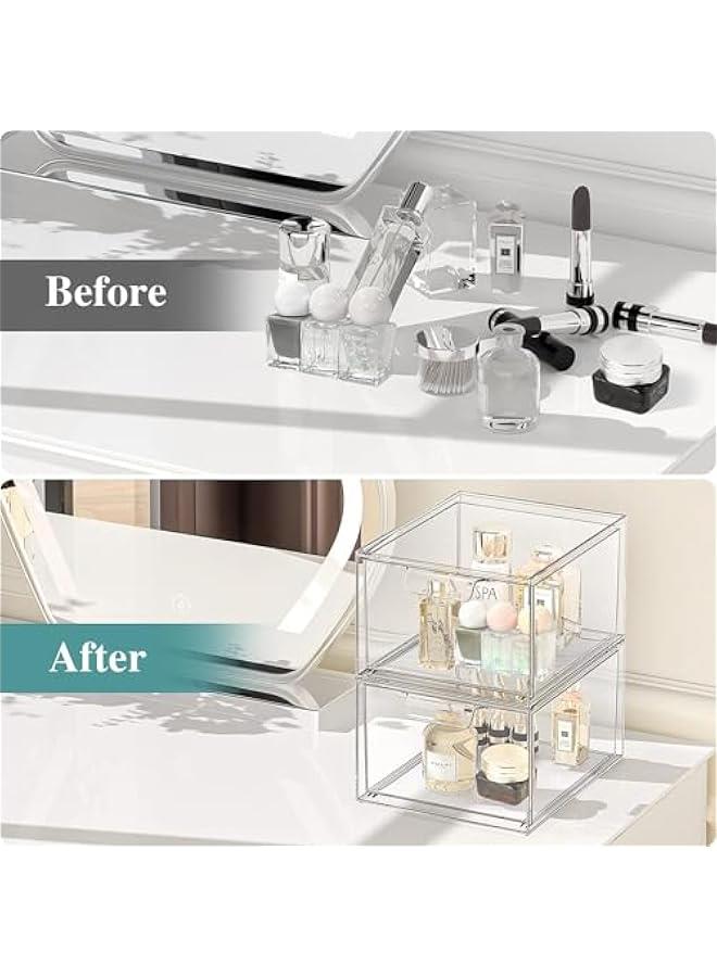 HOOKOR Stackable Makeup Organizer and Storage, Acrylic Organizers，Clear Plastic Storage Drawer with Handles for Vanity, Undersink, Kitchen Cabinets, Pantry (2Pack) - Image 4