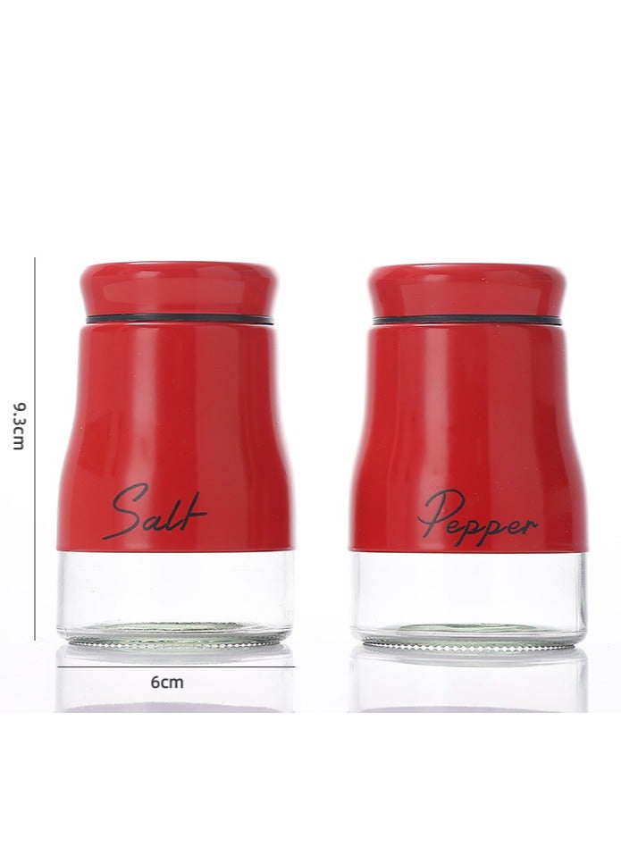 Red Stainless Steel and Glass Salt and Pepper Shaker Seasoning Set with Modern Design! 2- Piece, 120ml each Bottle! Suitable for Powder Spicery! 