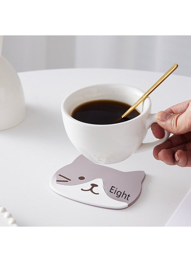 Generic - Cute Cat Pvc Anti-slip Heat Resistant Coaster Silicone Tea Cup Mat Dining Table Placemat Paw Print Kitchen Accessories-Color:Small Black (10 * 8cm) - Image 1