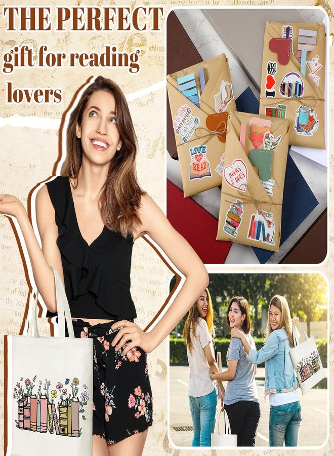 Resurhang 6 Sets/92 Pcs Blind Date with a Book Gift Supplies Book Lovers Gifts Books Club Gifts Kits Including Wildflower Canvas Bags Bookmarks Stickers Bookish Librarian Readers Gift for Women Men - Image 4