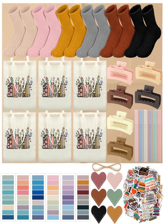 Resurhang 6 Sets/92 Pcs Blind Date with a Book Gift Supplies Book Lovers Gifts Books Club Gifts Kits Including Wildflower Canvas Bags Bookmarks Stickers Bookish Librarian Readers Gift for Women Men - Image 2