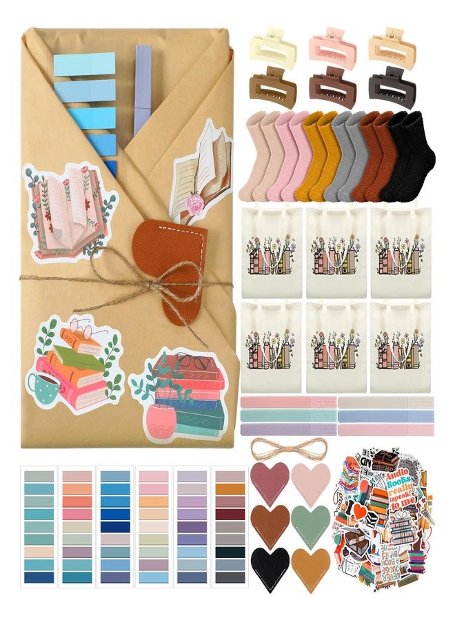 Resurhang 6 Sets/92 Pcs Blind Date with a Book Gift Supplies Book Lovers Gifts Books Club Gifts Kits Including Wildflower Canvas Bags Bookmarks Stickers Bookish Librarian Readers Gift for Women Men - Image 1