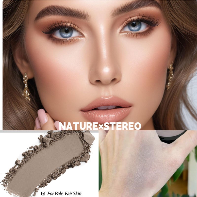Okerker Cool Toned Contour Palette with Mirror, Taupe Grey Contour Powder for Pale Light Cool Toned Skin, Nose Contouring Bronzer Powder with Nose Face Brush - Image 4