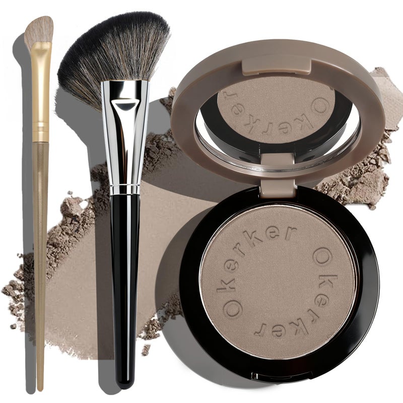 Okerker Cool Toned Contour Palette with Mirror, Taupe Grey Contour Powder for Pale Light Cool Toned Skin, Nose Contouring Bronzer Powder with Nose Face Brush - Image 1