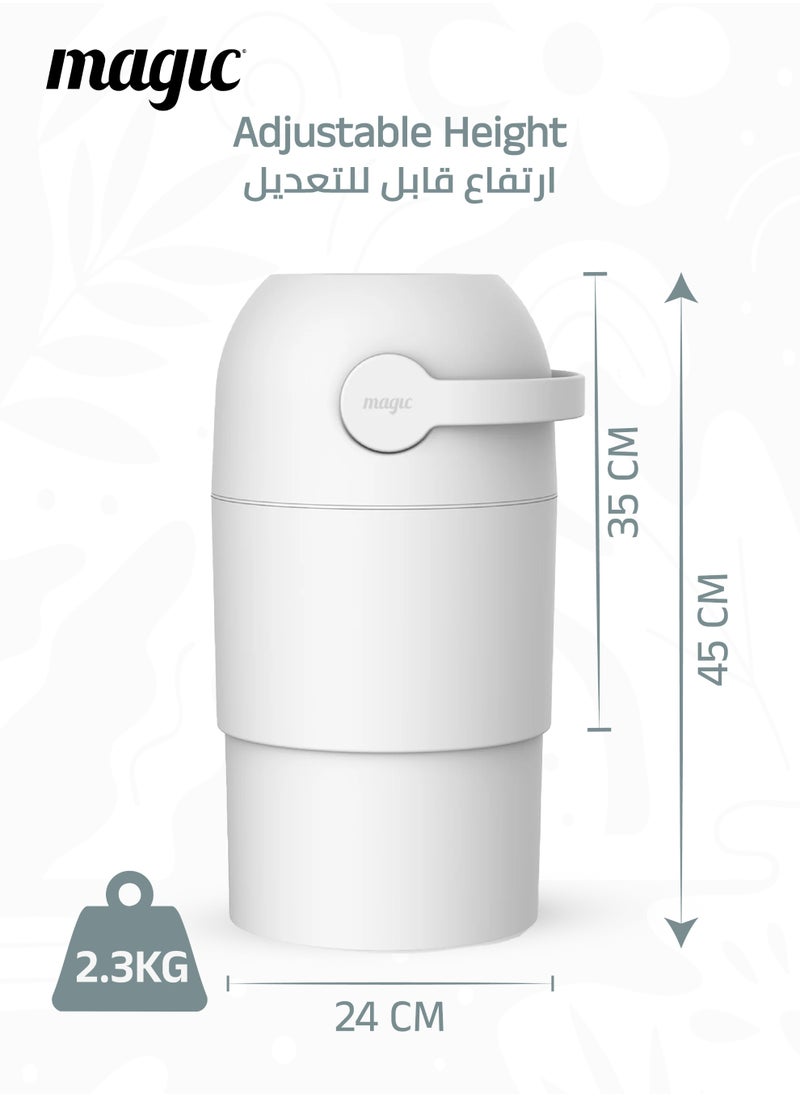 Magic THOTH M Diaper Pail | Odorless & Telescopic | 25 Diaper Capacity | 35 CM to 45 CM Adjustable Height | 2nd Life Concept: Converts to Potty Trainer, Kitchen Waste Bin, or Toilet Lid | Free Roll of 15 Bags  - Image 5