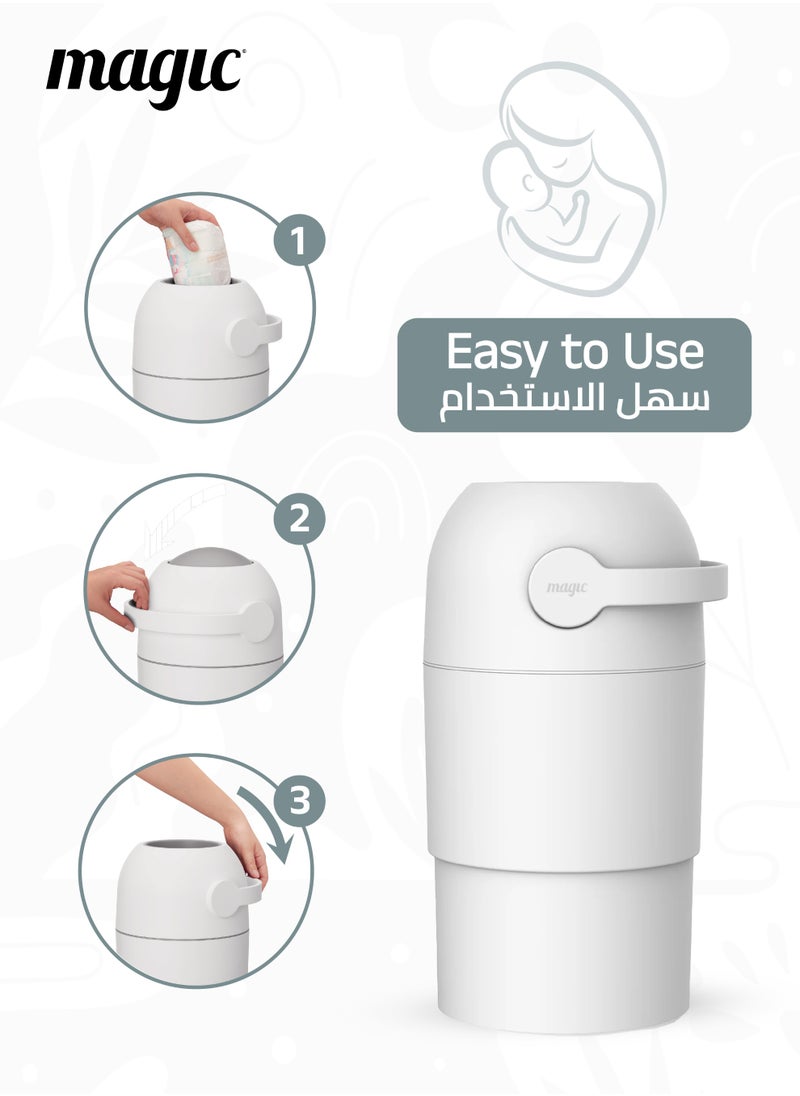 Magic THOTH M Diaper Pail | Odorless & Telescopic | 25 Diaper Capacity | 35 CM to 45 CM Adjustable Height | 2nd Life Concept: Converts to Potty Trainer, Kitchen Waste Bin, or Toilet Lid | Free Roll of 15 Bags  - Image 4