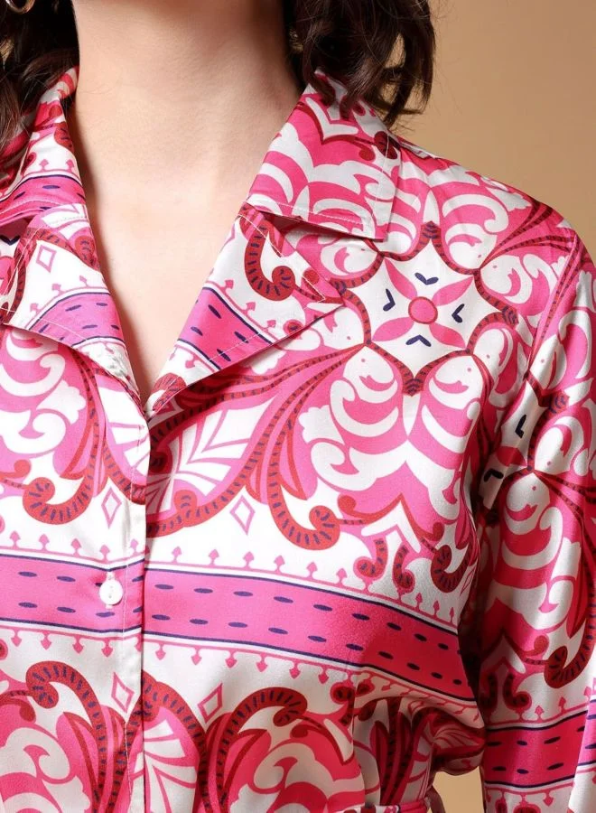 مرفوعة Women Regular Fit Printed Long Sleeve Mid Rise Blazer And Trouser Co-Ords Set