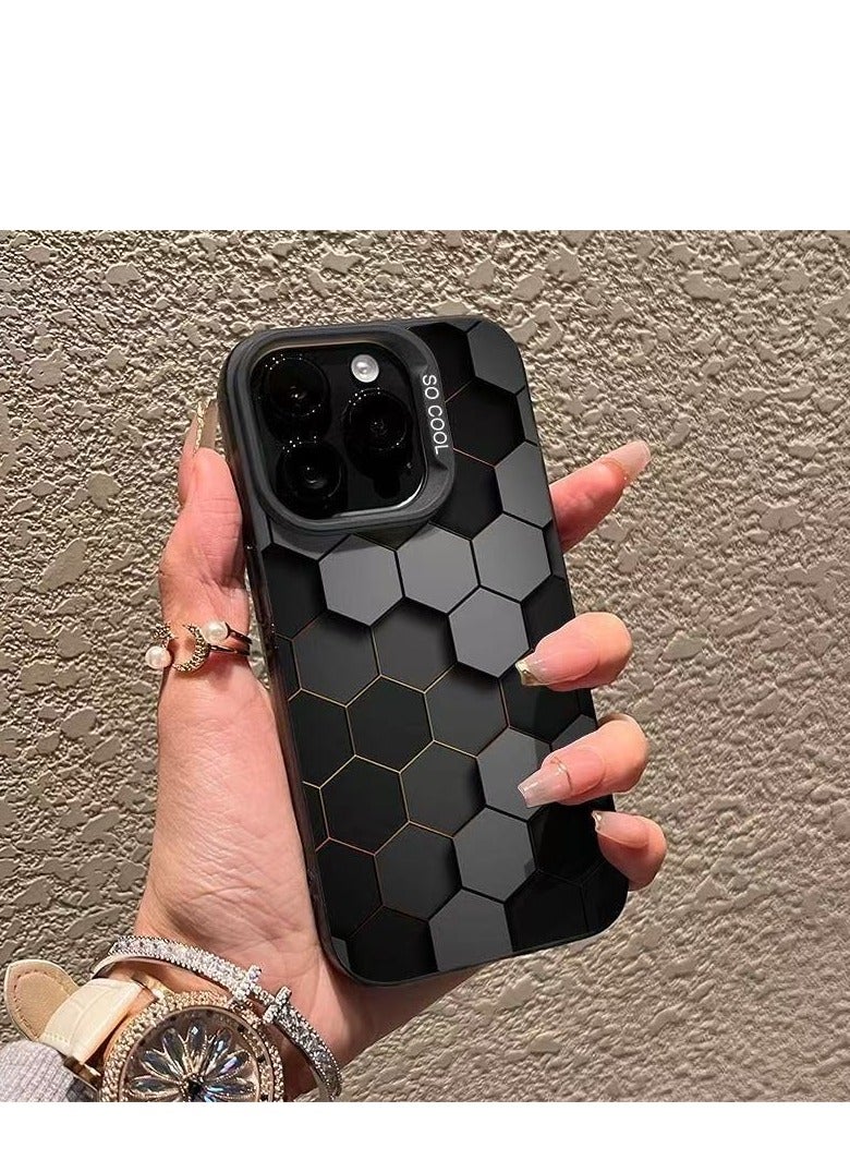 Black Matte Honeycomb Shockproof Case for iPhone 16 Pro | Anti-Fingerprint, Drop Protection, Scratch Resistant, Anti-Shock Cover - Image 1