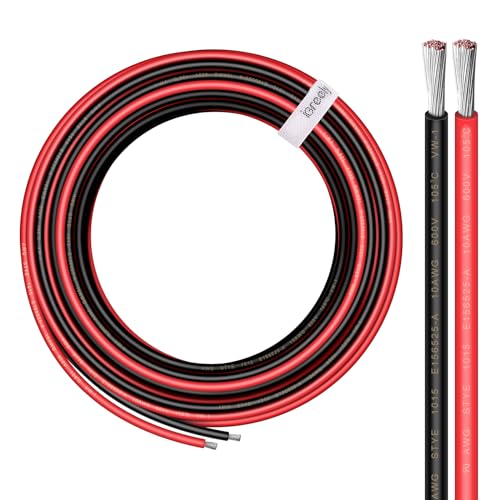 iGreely 10 Gauge Wire - iGreely 30 FT Red & 30 FT Black 10 Gauge Tinned Copper Electrical Wire Cable for Solar Panel Car Audio Automotive Trailer Marine Harness Wiring 10AWG 30Ft - Image 1