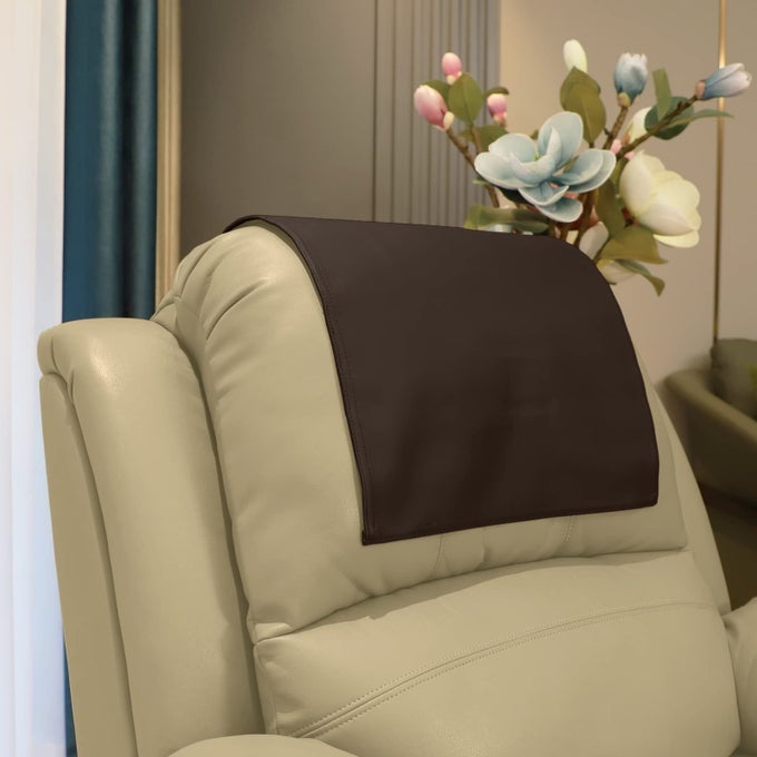 PREMIUM HEADREST COVER FOR RECLINER CHAIR FLAME RETARDANT FAUX LEATHER RECLINER HEADREST PROTECTOR WEAR RESISTANT RECLINER HEADREST COVER FOR OFFICE CHAIR THEATER SEAT 16W27L CHOCOLATE