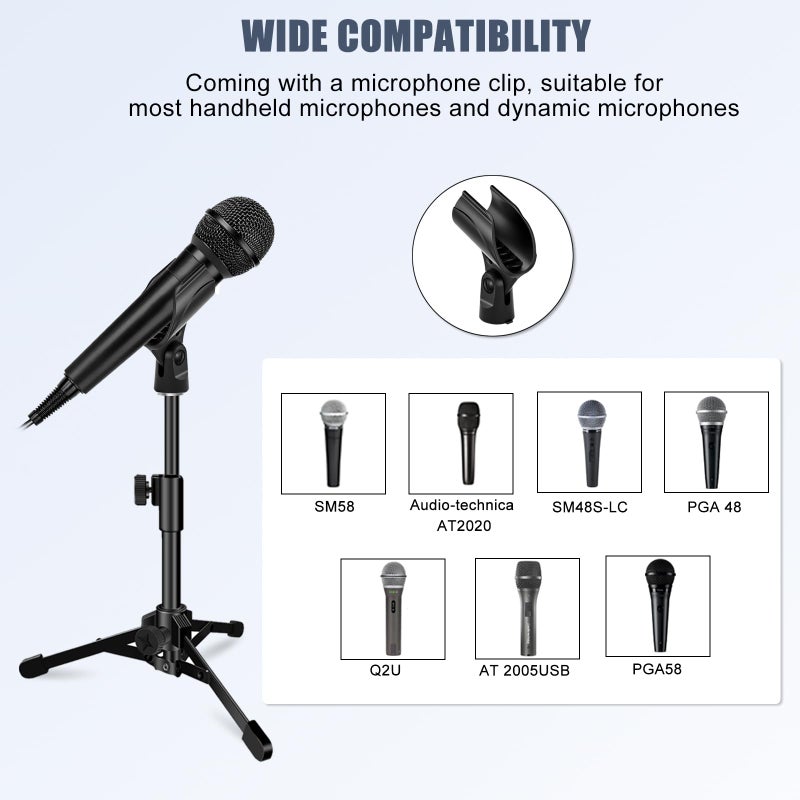JCWINY Desk Mic Stand, JCWINY Portable Foldable Microphone Tripod with Mic Clip Holder Adjustable Table Microphone Stand for Blue Yeti Snowball Spark and Other Dynamic Microphones - Image 4