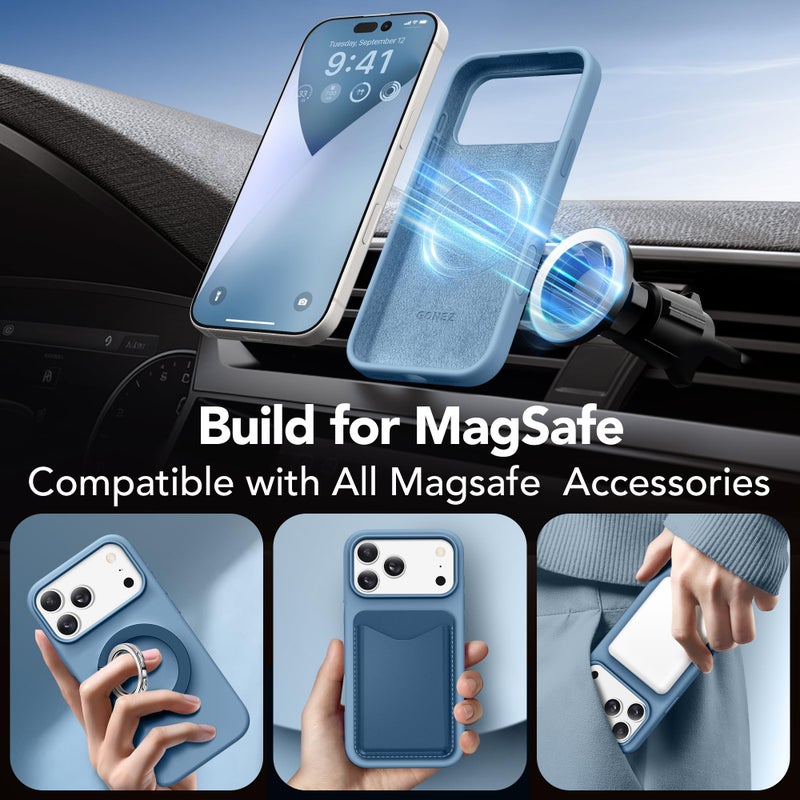GONEZ Magnetic for iPhone 17 Pro Max Case, Compatible with MagSafe, [Screen Protector + Camera Lens Protector], Liquid Silicone Anti-Scratch Shockproof Protective Phone Case 6.9 inch, Mist Blue - Image 4