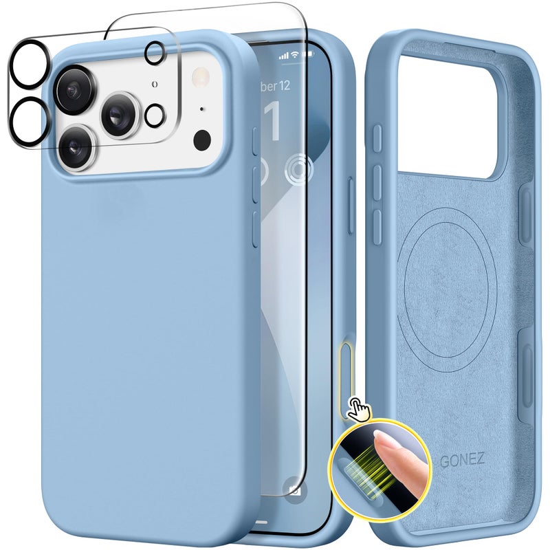 GONEZ Magnetic for iPhone 17 Pro Max Case, Compatible with MagSafe, [Screen Protector + Camera Lens Protector], Liquid Silicone Anti-Scratch Shockproof Protective Phone Case 6.9 inch, Mist Blue - Image 1