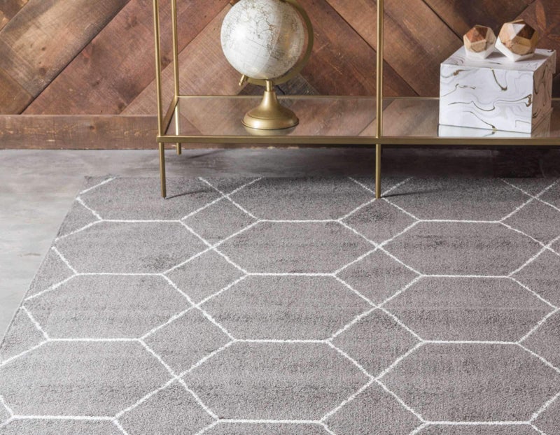 Unique Loom Trellis Frieze Collection Area Rug - Geometric (4" x 6", Dark Gray/ Ivory) - Image 2