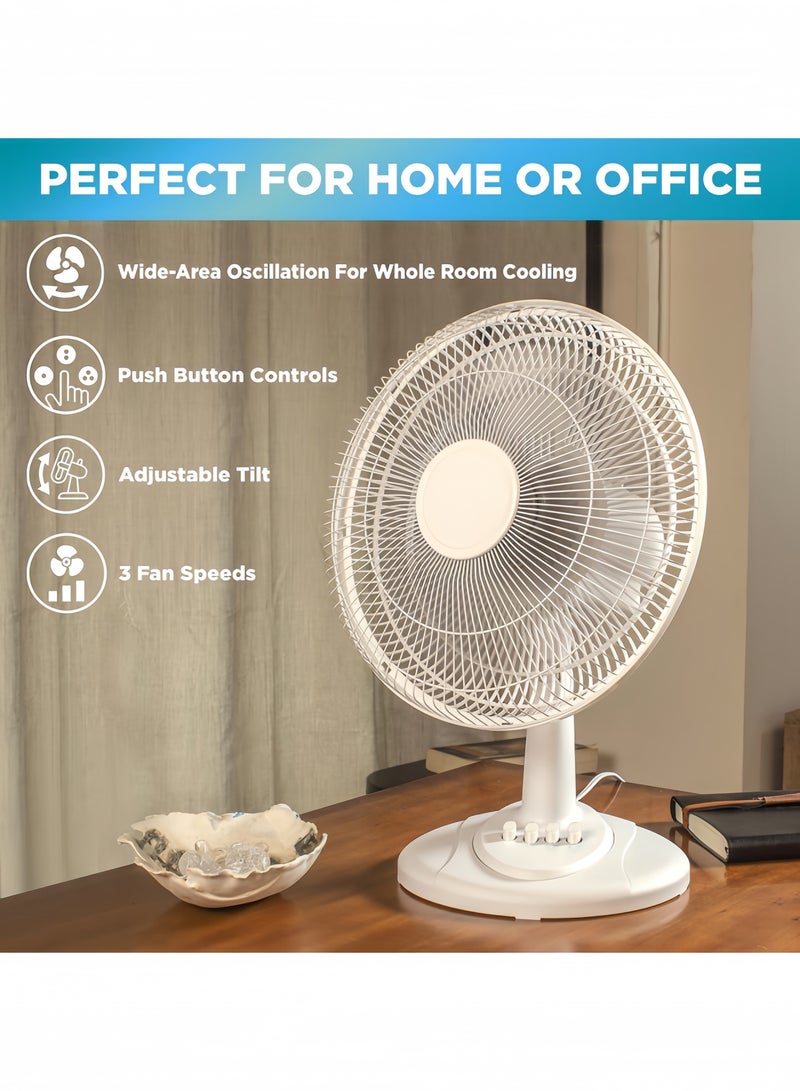 GGEROU Oscillating Table Fan with Adjustable Tilt, Convenient Push Button Controls, Quiet, 16 inch, 3 Speed, Desk Fan, Airflow 15.75 ft/sec, Ideal for Home, Bedroom, Dorm & Office, White  - Image 2
