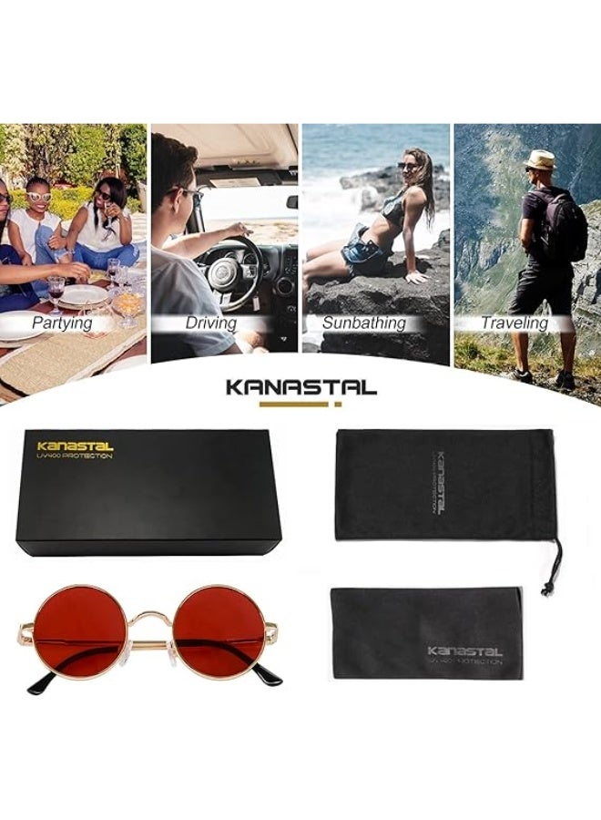 KANASTAL Hippie Round Polarized Sunglasses for Women Men, Small Circle Sun Glasses Classic Vintage Retro Shades Metal Frame UV400 Protection - Image 2